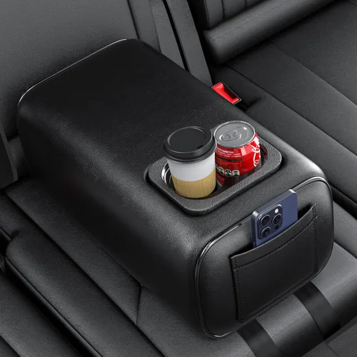 Vista 9 de Reposabrazos universal para automóvil de dos filas con caja de consola y portavasos para asiento trasero, reposabrazos de segunda fila