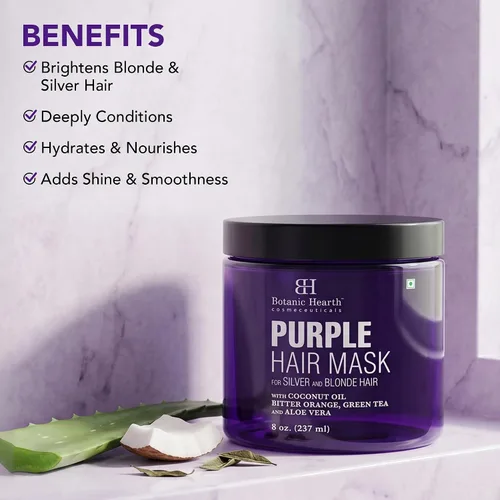 Vista 2 de Botanic Hearth Mascarilla morada para el cabello, para cabello rubio, plateado y gris, sin sulfatos ni parabenos, 8 onzas líquidas