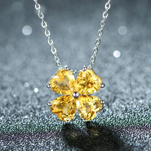 Vista 2 de Collar con colgante hecho a mano de plata de ley 925 con piedra natal colorida para mujer, trébol de cuatro hojas de la suerte, joyería de trébol