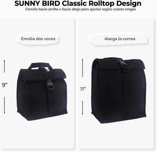 Vista 3 de Sunny Bird - Lonchera reutilizable para adultos, para hombres, mujeres, adolescentes, niños, lonchera grande aislada, bolsa de almuerzo para la Negro