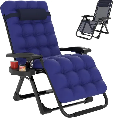 Vista 8 de Slendor Zero Gravity - Silla de gravedad cero con bloqueo mejorado y cojín extraíble, silla de campamento reclinable con soporte para tazas Negro