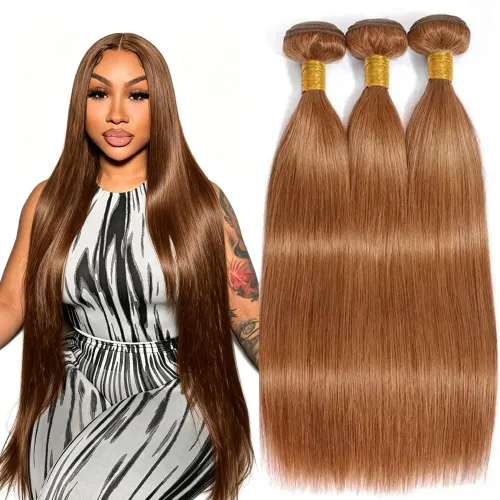 Vista 123 de P4613 Cabello humano rizado onda profunda marrón y paquetes mixtos 8 10 12 P4613 Ombre Marrón-Rubio-DP
