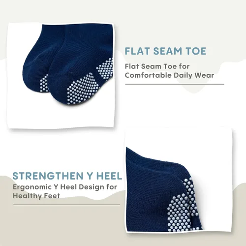 Vista 5 de Calcetines de algodón para bebés y niños pequeños, calcetines antideslizantes para niños, paquete de 6