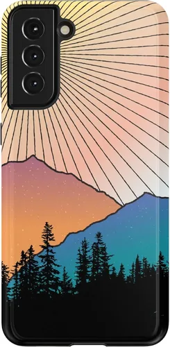 Vista 77 de Casely Funda para Galaxy S21 Here Comes The Sun Colorblock Sunset Diseño protector delgado esencial de doble capa Aquí viene el sol