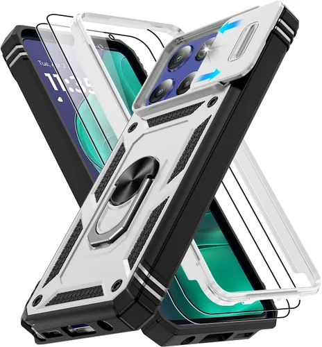 Vista 24 de Gritup Funda para Google Pixel 6 con cubierta deslizante para cámara y protector de pantalla (2 unidades), soporte de anillo giratorio 360°, funda