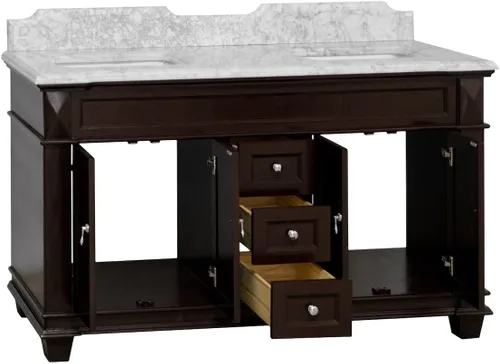 Vista 4 de Kitchen Bath Collection Elizabeth - Tocador de baño doble de 60 pulgadas (Carrara/Chocolate): incluye gabinete de chocolate con encimera de mármol