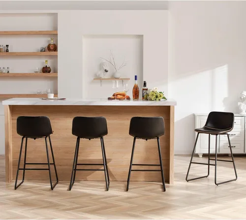 Vista 33 de HeuGah Juego de 2 taburetes de bar de piel sintética, sillas de comedor con patas de metal y respaldo suave, fáciles de montar