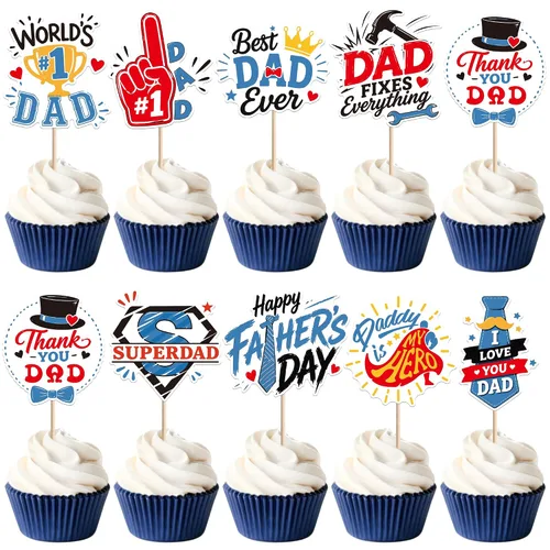 Vista 12 de 24 adornos para cupcakes con purpurina para el Día del Padre, con purpurina, corazón, amor, padre, mejor papá, decoración de cupcakes para feliz día
