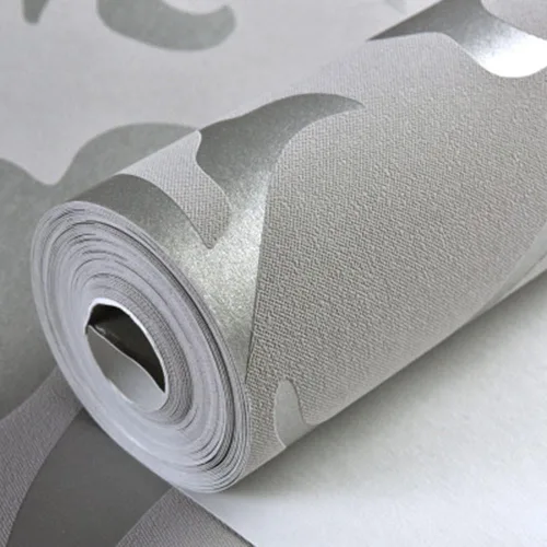 Vista 7 de Q QIHANG Moderno Simple 3D Estilo Europeo Veza Hoja Tela No Tejida Sala de estar TV Fondo No Pegado Papel pintado 1.73' Ancho x 32.8' L (Plata)