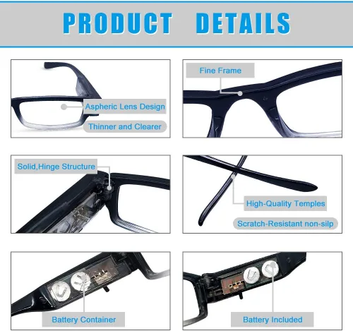 Vista 3 de Paquete de 3 lentes de lectura con luces y lupa con luces en el marco, lupas LED brillantes para lectores con luz para hombres y mujeres, anteojos