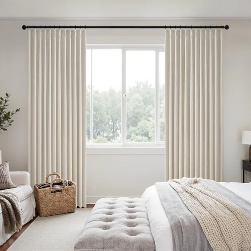 Vista 2 de MIULEE - Cortinas de lino beige con pliegues a presión 100% opacas para dormitorio, cortinas de ventana con memoria y bloqueo de luz para oscurecer