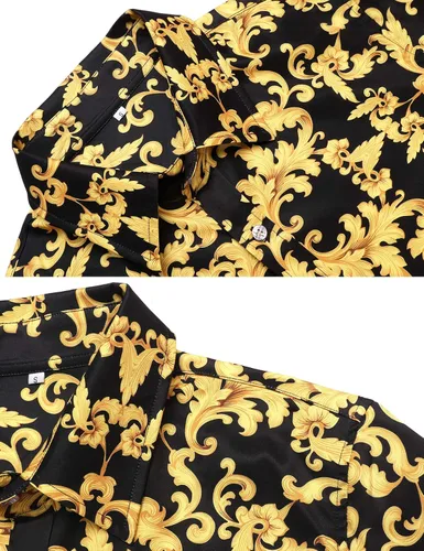 Vista 4 de Daupanzees Camisa de vestir con estampado de lujo de manga larga para hombre