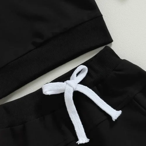 Vista 6 de Ropa de otoño e invierno para bebé, sudadera de contraste de retazos, sudadera de manga larga, sudadera con capucha y pantalones deportivos de 2