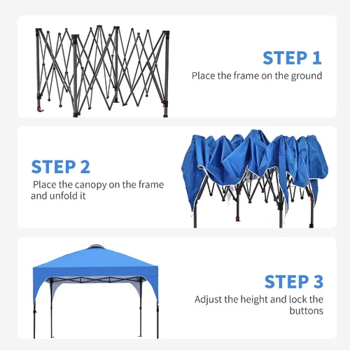 Vista 3 de GDY Tienda de campaña desplegable de 8 x 8 pies, kiosco fácil de instalar, toldo para exteriores con 3 alturas ajustables para eventos, fiestas, Azul