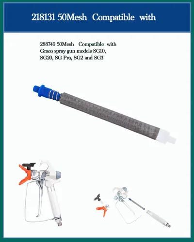 Vista 3 de Paquete de 6 filtros de pistola de pintura sin aire 218131 de 50 mallas azules, compatibles con pistolas de pulverización Graco SG2 y SG3