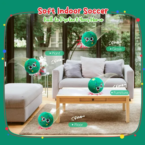 Vista 4 de VangeBow Pelotas de fútbol silenciosas para interiores para niños de 1 a 3 años, pelotas de fútbol hinchables de felpa suave para bebés y niños