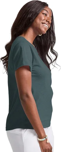 Vista 3 de Hanes Camiseta clásica de cuello redondo de triple mezcla para mujer, con dobladillo curvado, disponible en tallas grandes