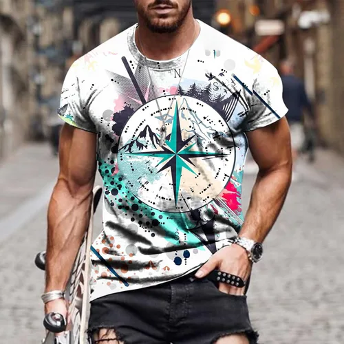 Vista 2 de Camisas de manga corta para hombre 2023 de verano para hombre, blusa de impresión digital, camiseta básica casual con cuello redondo