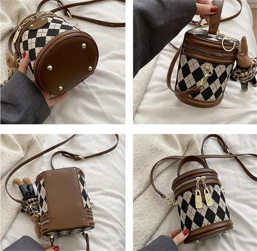 Vista 3 de Bolso cruzado de piel sintética para mujeres y niñas, bolso de hombro, elegante mini bolso Hobo bolso de mano vintage celosía