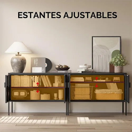 Vista 6 de COFaR Soporte de TV para televisores de hasta 75 pulgadas, consola multimedia de 40 pulgadas de largo con puertas de ventilación, centro de Negro