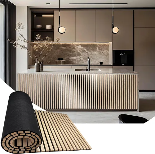 Vista 11 de Paneles acústicos de madera para pared, panel de listones de sonido acanalado flexible 3D (marrón) Insonorizada, absorbente, cancelación de ruido
