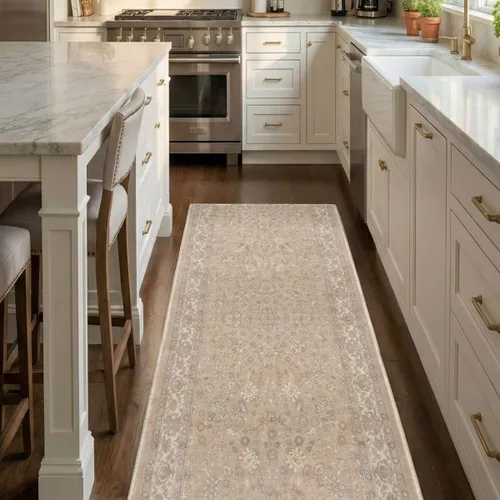 Vista 2 de Well Woven Alfombra de Pasillo y Escalera de Tamaño Personalizado - Asha Rome Beige Crema 26 Pulgadas de Ancho x 2 Pies de Largo Alfombra