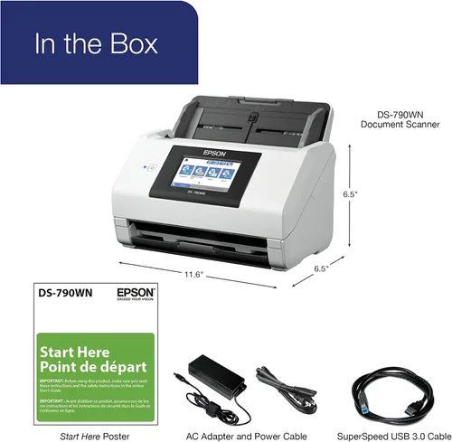Vista 7 de Epson DS-790WN Escáner de documentos a color de red inalámbrica para PC y Mac con escaneo dúplex, función sin computadora, alimentador automático