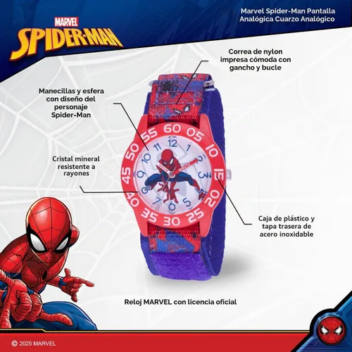 Vista 2 de Marvel Spider-Man Kids' Plastic Time Teacher Analog Quartz Nylon Strap Watch