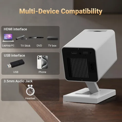 Vista 9 de 【Aplicaciones integradas】Mini proyector con WiFi y Bluetooth, proyector portátil de soporte 1080P 4K, proyector de películas para dormitorio