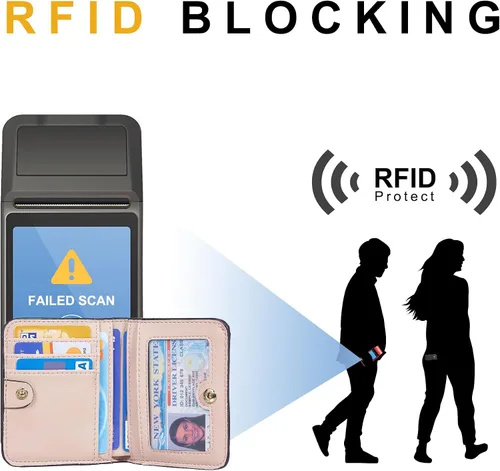 Vista 3 de Gostwo - Cartera compacta de piel genuina de lujo para mujer con bloqueo de RFID y ventana de identificación