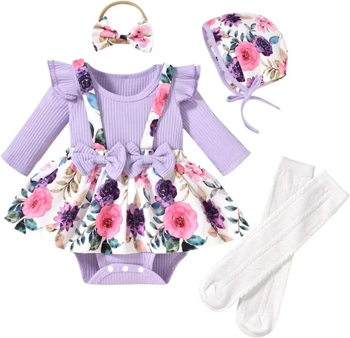 Vista 24 de Unutiylo Ropa de bebé recién nacida prematura con tirantes, traje de otoño e invierno, traje de manga larga con volantes