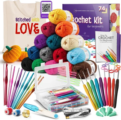 Vista 12 de Hearth & Harbor Kit de Ganchillo de 43 Piezas para Principiantes Adultos y Niños, Conjunto Pequeño con 9 Ganchos, 55 Yardas de Hilo Kit