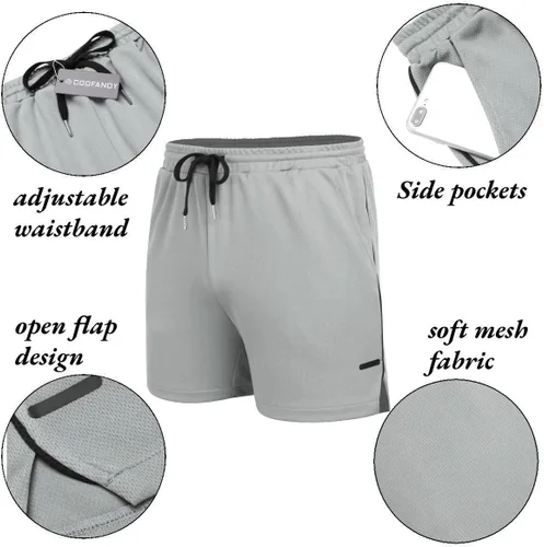 Vista 5 de COOFANDY Paquete de 2 pantalones cortos de entrenamiento para hombre, de secado rápido, pantalones cortos deportivos ligeros de 5 pulgadas