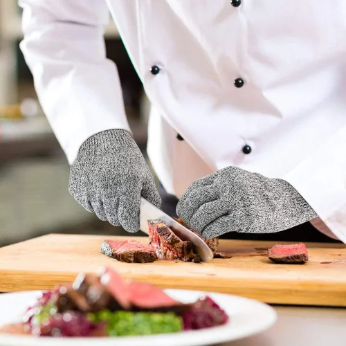 Vista 7 de Guantes resistentes a cortes, protección de manos de grado alimenticio nivel 5, guantes de corte de cocina (XS)