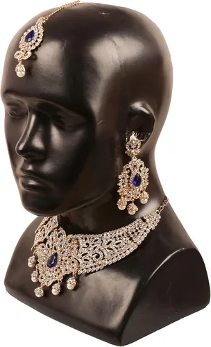 Vista 8 de Touchstone Joyería india bollywood para mujer, conjuntos de collar de declaración de boda, adornos nupciales reales grandes, grandes, declaración