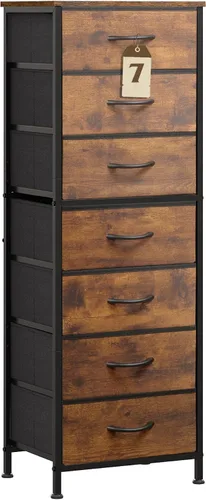 Vista 12 de WLIVE Cómoda Alta Negra para Dormitorio, Cómodas y Arcones de 6 Cajones, Cómoda de Tela para Closet, Sala de Estar, Mesa de Noche con Marco