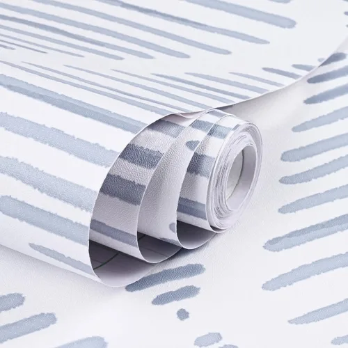 Vista 9 de WENMER Papel tapiz geométrico para despegar y pegar de 17.3 x 118 pulgadas, papel tapiz de rayas azules y blancas, papel de contacto geométrico