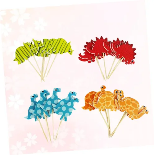 Vista 2 de 96pcs Dinosaur Cake Topper Paper Decoration Insert for Party