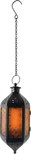 Vista 9 de Vela Lanterns Farol marroquí colgante con luces LED parpadeantes, decoración exótica decorativa de patio y porche, portavelas para interiores y Ámbar