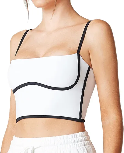 Vista 3 de Move With You Sujetador deportivo sin mangas, con tirantes delgados, acolchado, cuello cuadrado, doble capa, para entrenamiento, fitness, básica