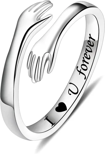 Vista 27 de Anillos de abrazo de plata esterlina S925 para mujeres, adolescentes y niñas, anillo ajustable para nieta, hija, esperanza, promesa, amistad, anillo