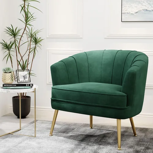 Vista 18 de Silla de acento de terciopelo Andeworld, silla de sofá individual moderna tapizada, sillón de club barrel cómodo para sala de estar con patas