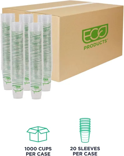 Vista 2 de ECO PRODUCTS GreenStripe - Vasos de plástico PLA transparentes compostables de 10 onzas, caja de 1000, vasos fríos desechables renovables a base