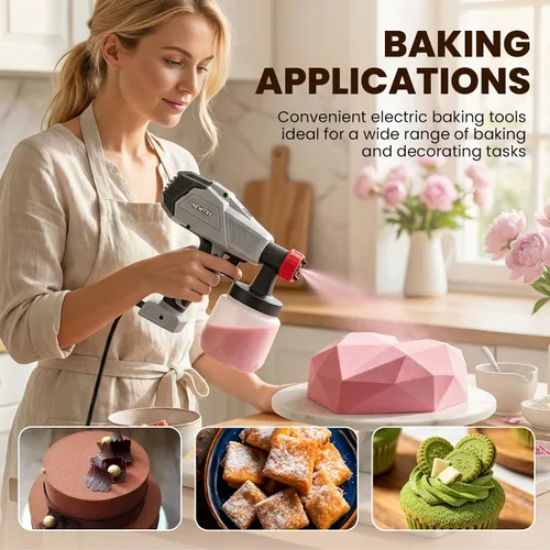 Vista 7 de NEWTRY Pistola pulverizadora de chocolate de 500 W para pasteles, pulverizador de pintura eléctrico de 110 V, kit de rociador de pasteles, 3 modos