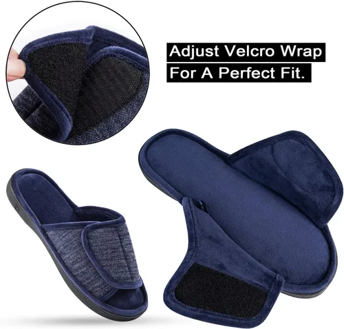 Vista 3 de DL Pantuflas ajustables de espuma viscoelástica para hombre, con punta abierta, cómodas para interiores y exteriores, acogedoras y transpirables