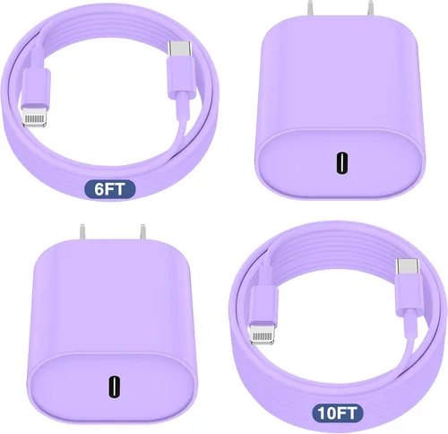 Vista 17 de Essri Cargador Rápido para iPhone 14 13 12 Carga Rápida, Paquete de 2 de 6FT+10FT Cable USB C a Lightning con 20W USB C para Bloque Cargador iPhone
