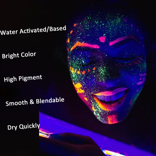 Vista 4 de Mysense Pintura facial con luz negra UV, pintura corporal fluorescente neón, delineador de ojos activado por agua, maquillaje a base de agua que