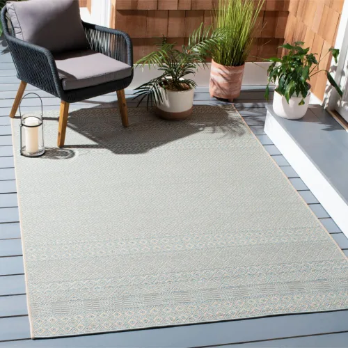 Vista 39 de SAFAVIEH Alfombra lavable para exteriores, colección Courtyard de 2.3 x 6.7 pies, beige y azul aguamarina, no desprende pelusa y es fácil