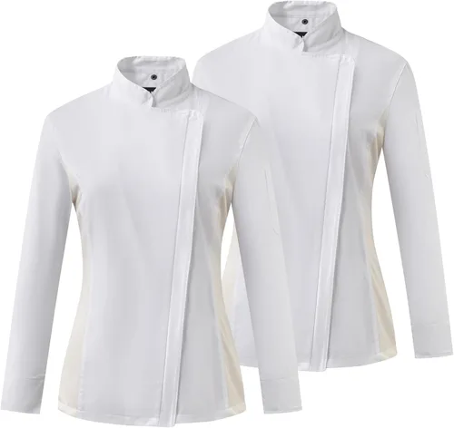 Vista 12 de Ubon Chaqueta de Chef para Mujer con Ventilación de Malla Lateral y Cremallera