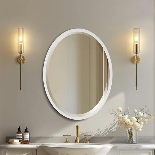 Vista 17 de OVALCREST - Espejo de pared ovalado de madera biselado para decoración del hogar, baño, tocador, dormitorio, sala de estar, pasillo - Estilo Londres